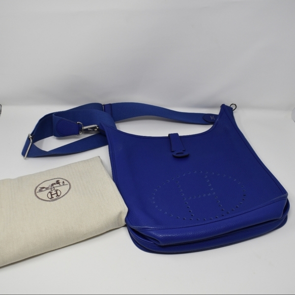 SOLD HERMES Electric Blue Clemence Leather Evelyne III 33 Bag - Picture 2 of 16